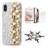 STENES Bling Case Compatible with iPhone X/Xs - Stylish - 3D Handmade [Sparkle Series] Leaf Pearl Design Cover with Screen Protector [2 Pack] - Gold view 1