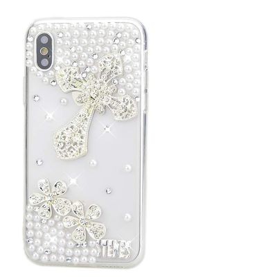 STENES Bling Wallet Case Compatible with iPhone X/Xs - Stylish - 3D Handmade [Sparkle Series] Bling Cross Flowers Design Cover with Screen Protector [2 Pack] - Silver