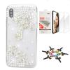 STENES Bling Wallet Case Compatible with iPhone X/Xs - Stylish - 3D Handmade [Sparkle Series] Bling Cross Flowers Design Cover with Screen Protector [2 Pack] - Silver view 2