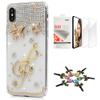 STENES Bling Case Compatible with iPhone X/Xs - Stylish - 3D Handmade [Sparkle Series] Music Star Design Cover with Screen Protector [2 Pack] - Champagne view 1