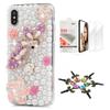 STENES Bling Case Compatible with iPhone Xs Max - Stylish - 3D Handmade [Sparkle Series] Pretty Bird Camellia Flowers Design Cover with Screen Protector [2 Pack] - Pink view 1