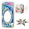 STENES Bling Case Compatible with iPhone X/Xs - Stylish - 3D Handmade [Sparkle Series] Girls Mirror Flowers Design Cover with Screen Protector [2 Pack] - Blue view 1