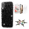 STENES Bling Wallet Case Compatible with iPhone X/Xs - Stylish - Stylish - 3D Handmade [Sparkle Series] Bling Rhinestone Design Cover with Screen Protector [2 Pack] - Black view 1