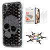 STENES Bling Case Compatible with iPhone X/Xs - Stylish - 3D Handmade [Sparkle Series] Rrivet Skull Design Cover with Screen Protector [2 Pack] - Black view 1