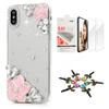 STENES Bling Case Compatible with iPhone X/Xs - Stylish - 3D Handmade [Sparkle Series] Camellia Flowers Design Cover with Screen Protector [2 Pack] - Pink view 1