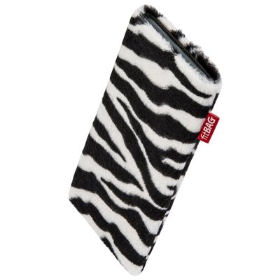 fitBAG Bonga Zebra Custom Tailored Sleeve for ZTE Axon 7. Fine Imitation Fur Pouch with Integrated Microfibre Lining for Display Cleaning