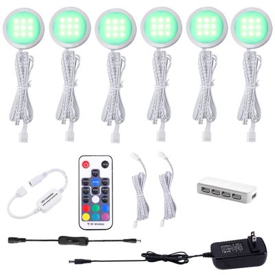 AIBOO RGB Color Changing LED Under Cabinet Lights Kit Aluminum Slim Puck Lamps for Kitchen Counter Wardrobe Counter Furniture Ambiance Christmas Decor Lighting (6 Lights)