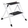 Delxo Portable Collapsible Lightweight Alloy Steel 2 Step Mini Stool Stepladder with Anti Slip Carry Hand Grip and Wide Pedal for Indoor Use, White view 1