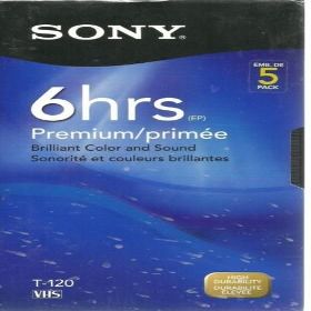 Sony VHS T-120 Standard Grade 5 Pack 6 Hour Tapes High Durability