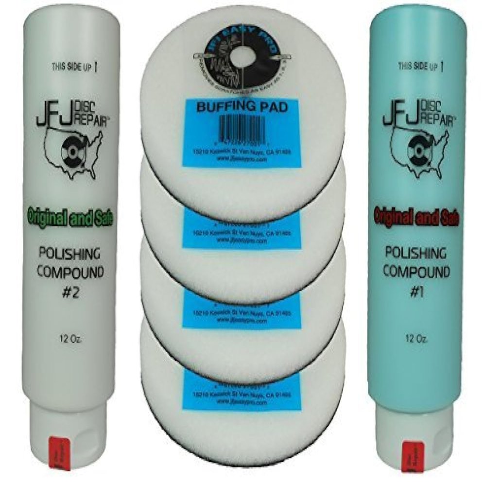 JFJ Combo Pack: 4 Buffing Pads, 2 Polish Compounds (#1 Blue, #2 White)