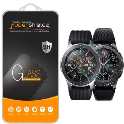 Supershieldz (2 Pack) Designed for Samsung Galaxy Watch (46mm) and Gear S3 Frontier Tempered Glass Screen Protector, Anti Scratch, Bubble Free