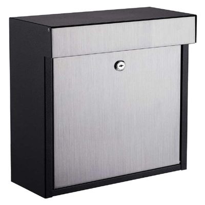 Qualarc WF-P010 Woodlake Wall Mount Rectangular Galvanized & Stainless Steel Locking Mailbox, Black/Silver