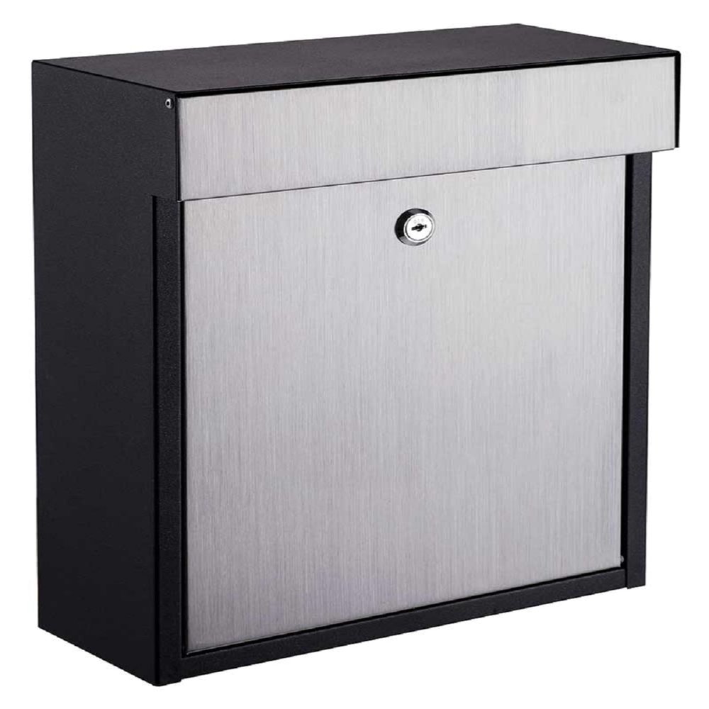 Qualarc WF-P010 Woodlake Wall Mount Rectangular Galvanized & Stainless Steel Locking Mailbox, Black/Silver
