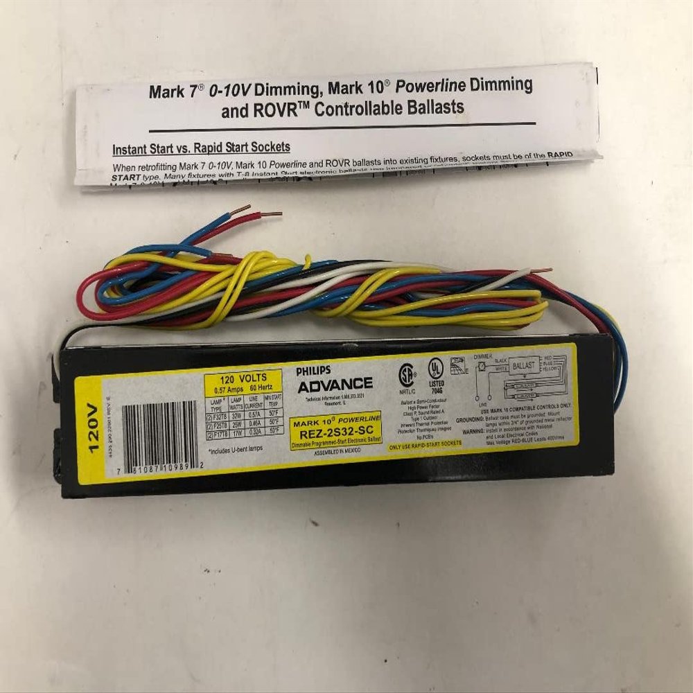Philips Advance REZ2S32SC35I (2) 32 Watt F32T8 Lamp Dimmable Fluorescent Ballast 120 Volt Mark 10 Powerline