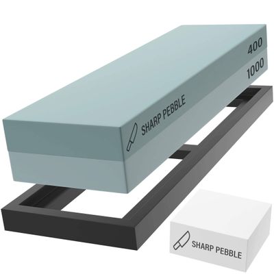 Sharp Pebble Premium Whetstone Knife Sharpening Stone 2 Side Grit 400/1000 Wetstone Kit -Wetstone Kitchen Knife Sharpener with Flattening Stone & NonSlip Rubber Base