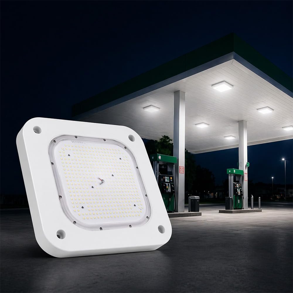 LEDMyPlace 150W LED Canopy Ceiling Light - Ultra Efficient Recessed Surface Mount Gas Station Light - High Bay Carport or Parking Garage Lamp 19500lm 5700k UL DLC Approved (150w 5700K-100-277V)