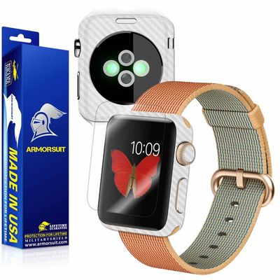 ArmorSuit Apple Watch 42mm (Series 2) Screen Protector MilitaryShield + White Carbon Fiber Skin Wrap Film Back Protector for Apple Watch 42mm (Series 2)