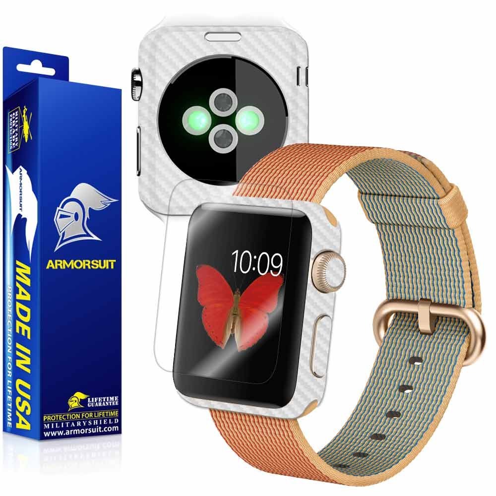 ArmorSuit Apple Watch 42mm (Series 2) Screen Protector MilitaryShield + White Carbon Fiber Skin Wrap Film Back Protector for Apple Watch 42mm (Series 2)