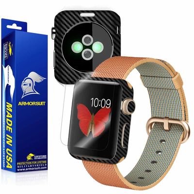 ArmorSuit Apple Watch 42mm (Series 2) Screen Protector MilitaryShield + Black Carbon Fiber Skin Wrap Film Back Protector for Apple Watch 42mm (Series 2)