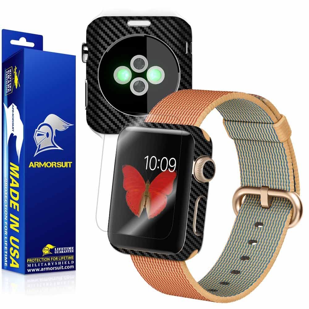 ArmorSuit Apple Watch 42mm (Series 2) Screen Protector MilitaryShield + Black Carbon Fiber Skin Wrap Film Back Protector for Apple Watch 42mm (Series 2)