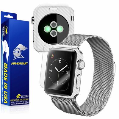 ArmorSuit Apple Watch 38mm (Series 2) Screen Protector MilitaryShield + White Carbon Fiber Skin Wrap Film Back Protector for Apple Watch 38mm (Series 2)