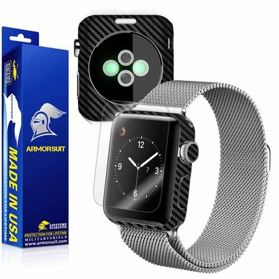 ArmorSuit Apple Watch 38mm (Series 2) Screen Protector MilitaryShield + Black Carbon Fiber Skin Wrap Film Back Protector for Apple Watch 38mm (Series 2)