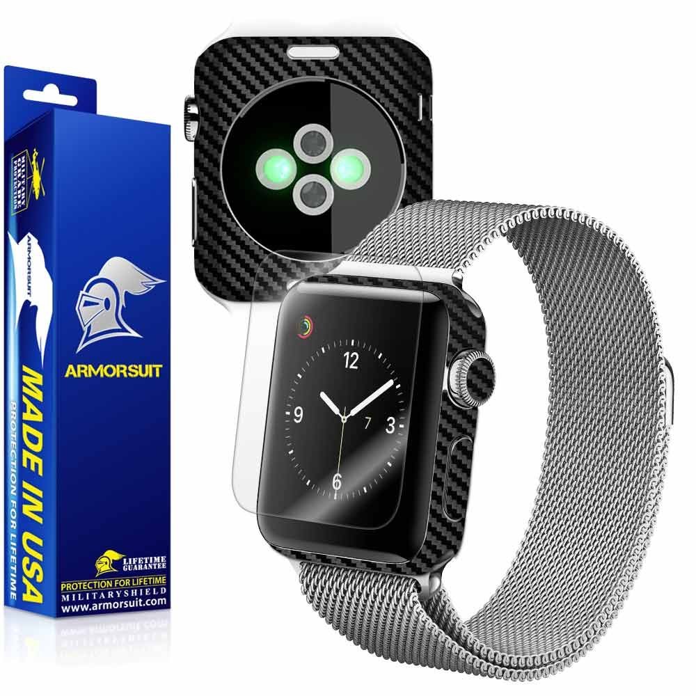 ArmorSuit Apple Watch 38mm (Series 2) Screen Protector MilitaryShield + Black Carbon Fiber Skin Wrap Film Back Protector for Apple Watch 38mm (Series 2)