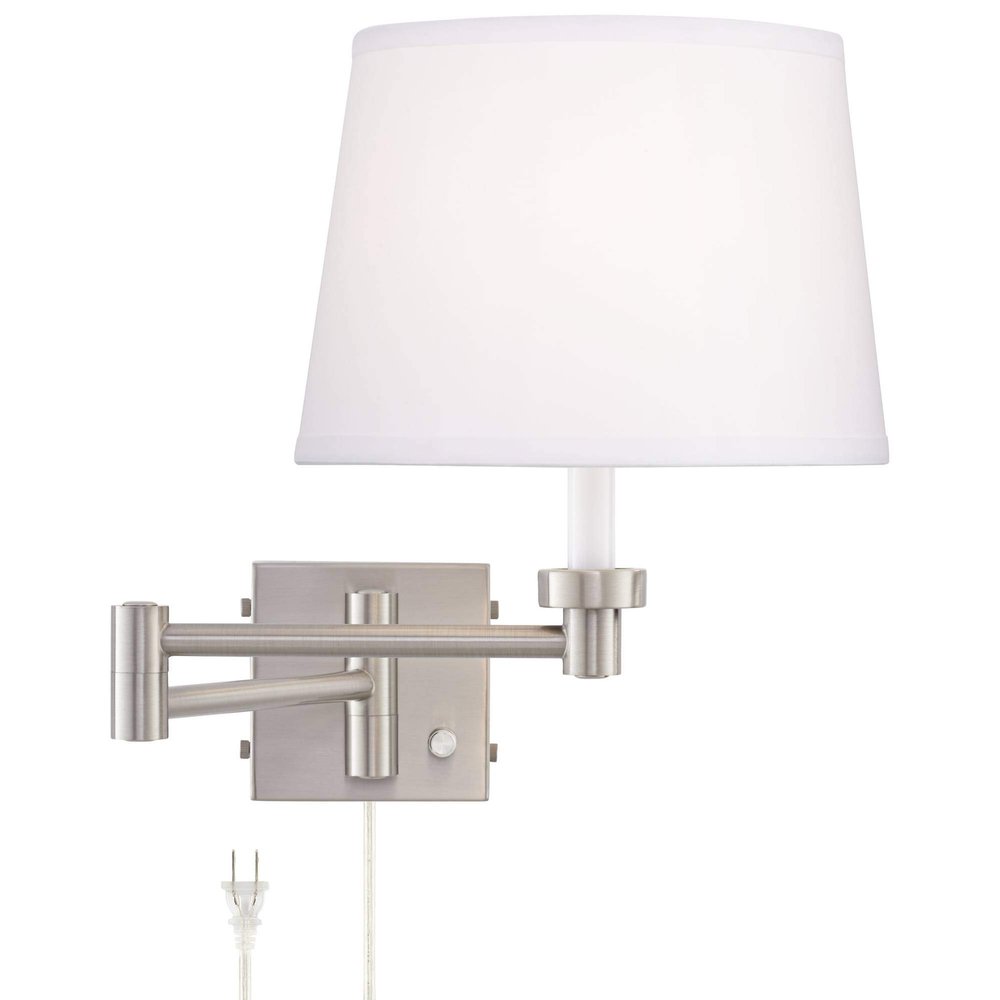 360 Lighting Vero Modern Swing Arm Wall Lamp with USB Charging Port Brushed Nickel Plug-in Light Fixture White Drum Shade for Bedroom Bedside House Reading Living Room Home Hallway Dining