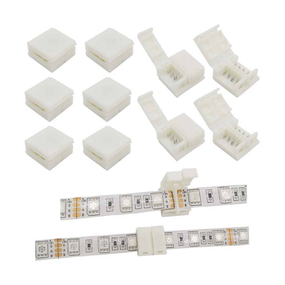 D DrNeeko LED Strip Solderless Connector Adaptor for 10mm Wide 5050 RGB Waterproof Led Strip Light (4 Pin RGB Strip Connector), Pack of 10