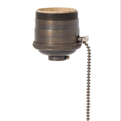 B&P Lamp Heavy Turned Brass Socket with Antique Bronze Finish, On/Off Pull Chain Function, Uno Thread Shell