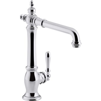 Kohler K-99266-CP Artifacts Single-Hole Kitchen Sink Faucet with 13-1/2 In. Swing Spout and Victorian Spout Design, Polished Chrome, One Size