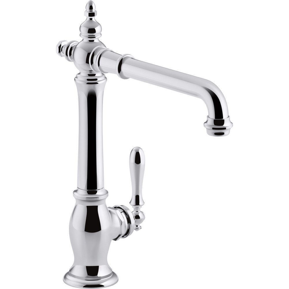 Kohler K-99266-CP Artifacts Single-Hole Kitchen Sink Faucet with 13-1/2 In. Swing Spout and Victorian Spout Design, Polished Chrome, One Size