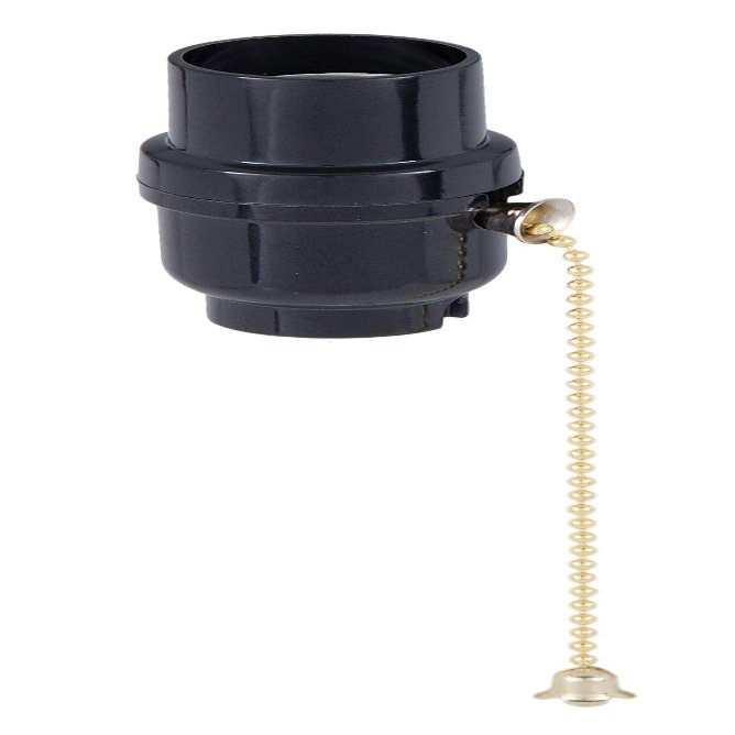 B&P Lamp E26 Medium Base Phenolic Pull Chain Socket with Brass Chain