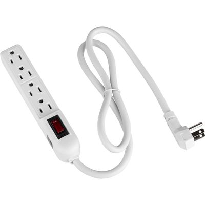 Parts Express 4 Outlet Slim Strip 3 ft. Cord and Circuit Breaker/Switch UL - White