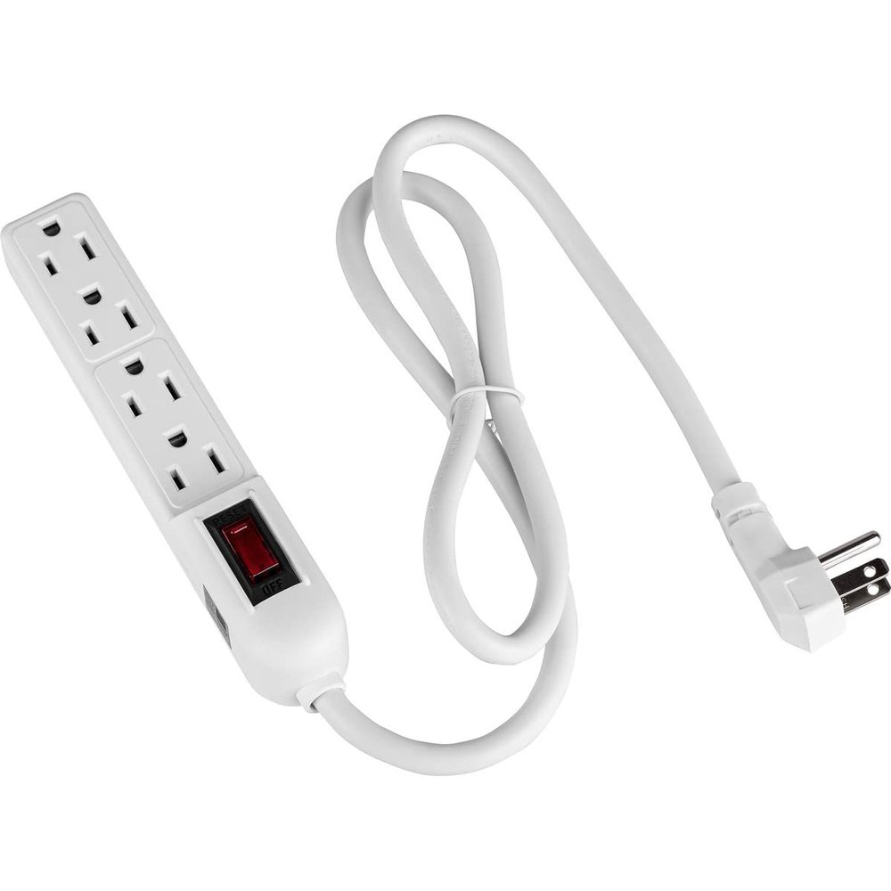 Parts Express 4 Outlet Slim Strip 3 ft. Cord and Circuit Breaker/Switch UL - White