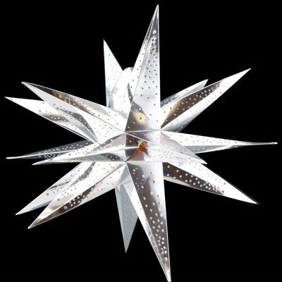 PaperLanternStore.com 24 Inch Moravian Glossy/Chrome Silver Multi-Point Paper Star Lantern Lamp, Hanging Decoration