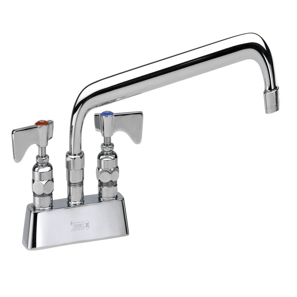 Krowne 15-312L Deck Mount Faucet, 4-Inch Centers, 12-Inch Swing Spout, Ceramic Cartridge Valve with Built-In Backflow Preventers, Chrome Finish, Low Lead Compliant