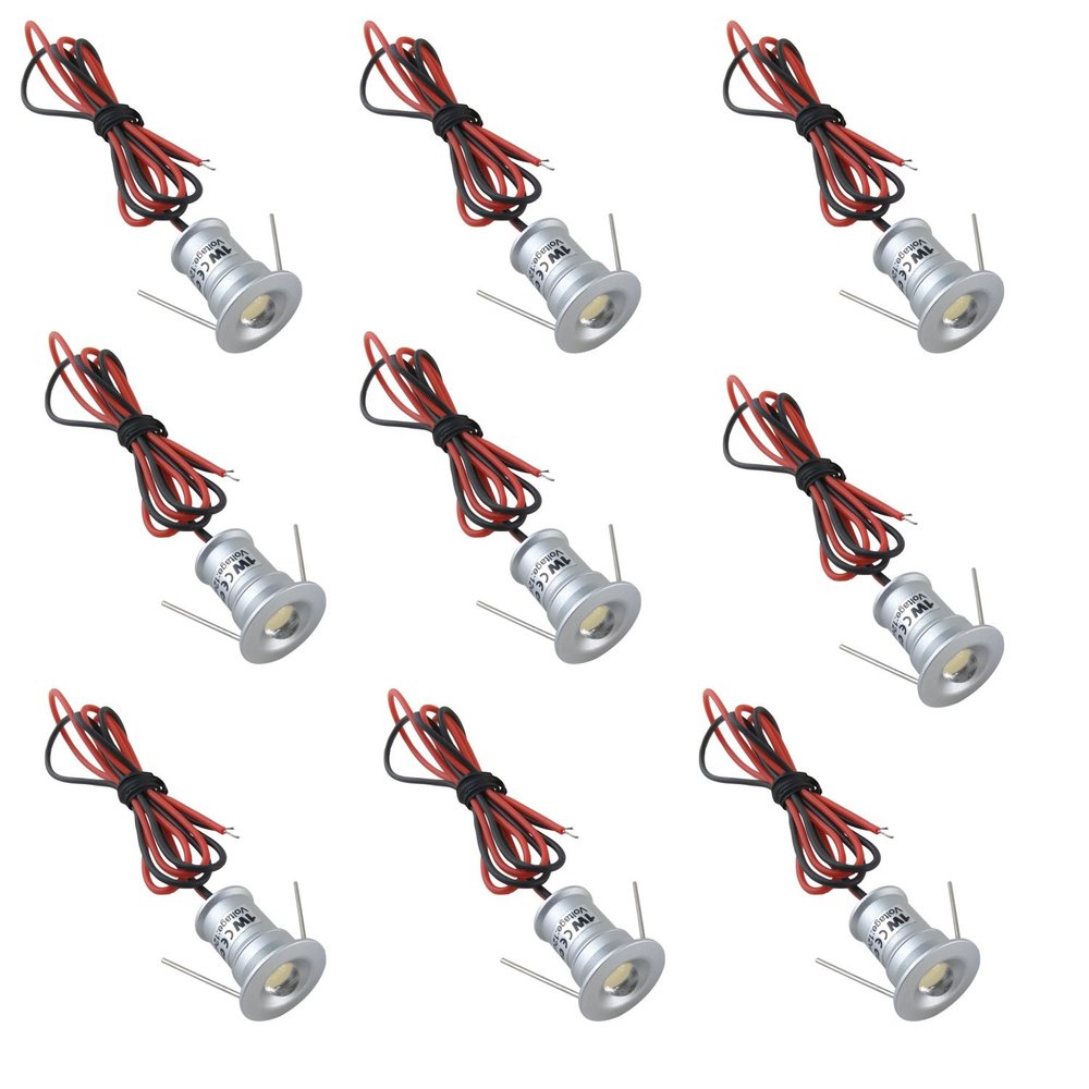 AIBOO 12V Under Cabinet LED Lights 9 Packs of Recessed Mini Downlights with Hardwired Cable and Connectors for Indoor Cupboard Bookshelf Stair Lighting (Cool White)