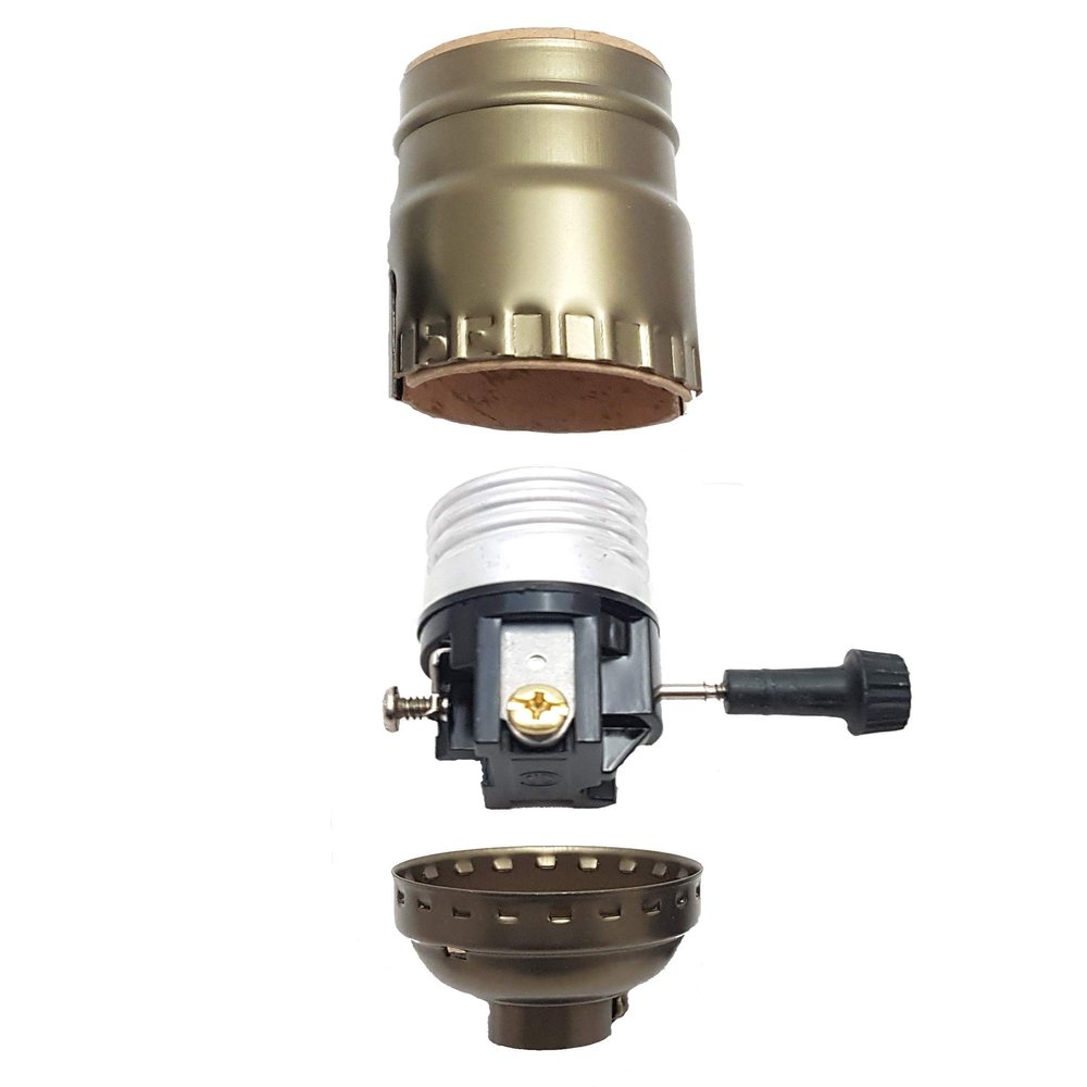 B&P Lamp 3-Way Medium Base Lamp Socket with Antique Brass Finish