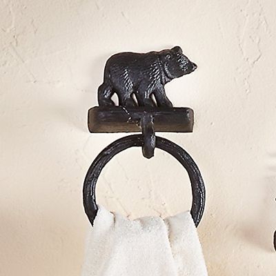 BLACK FOREST DECOR Walk Black Bear Towel Ring 4 1/2" Wx4 Dx8 H