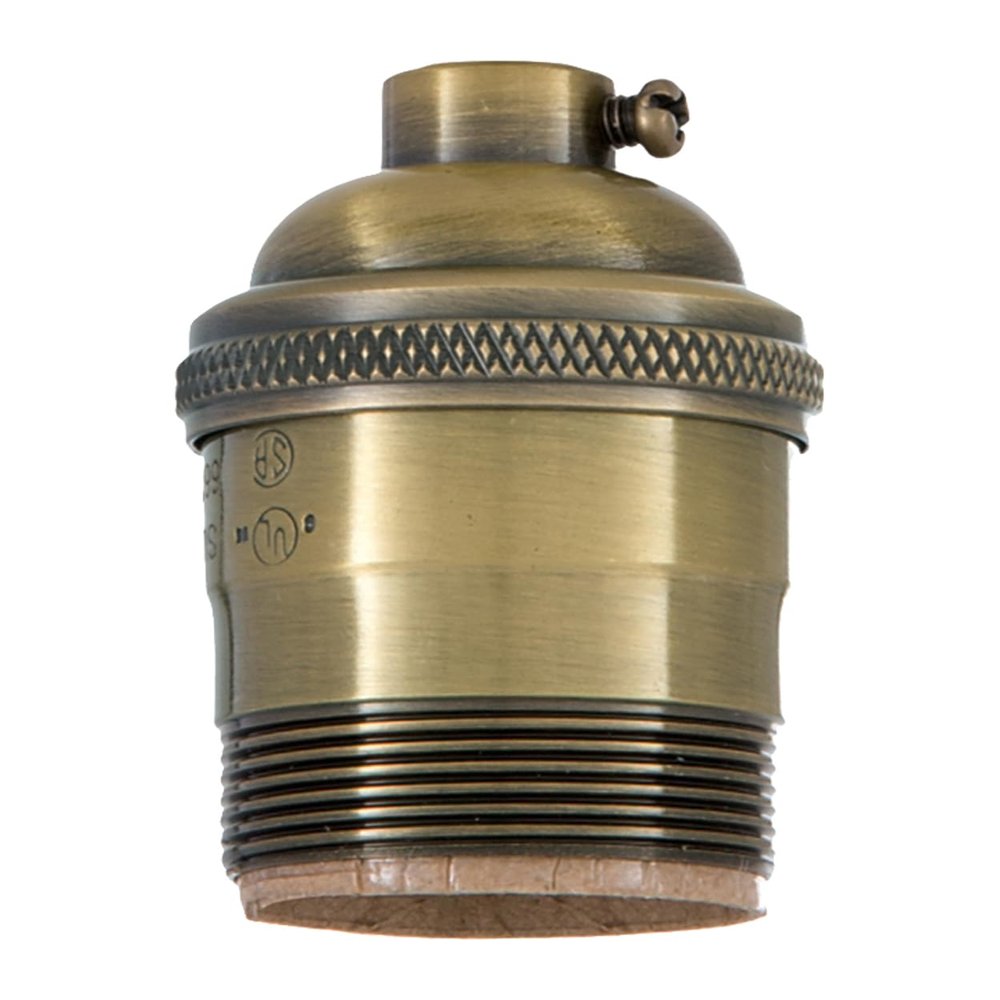 B&P Lamp Heavy Turned Brass Keyless Socket, Antique Brass Finish, Keyless (No Switch), Uno Thread Shell