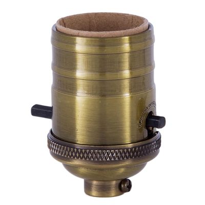 B&P Lamp Heavy Turned Brass Socket with Antique Brass Finish, Push-Thru Function, No Uno Threads