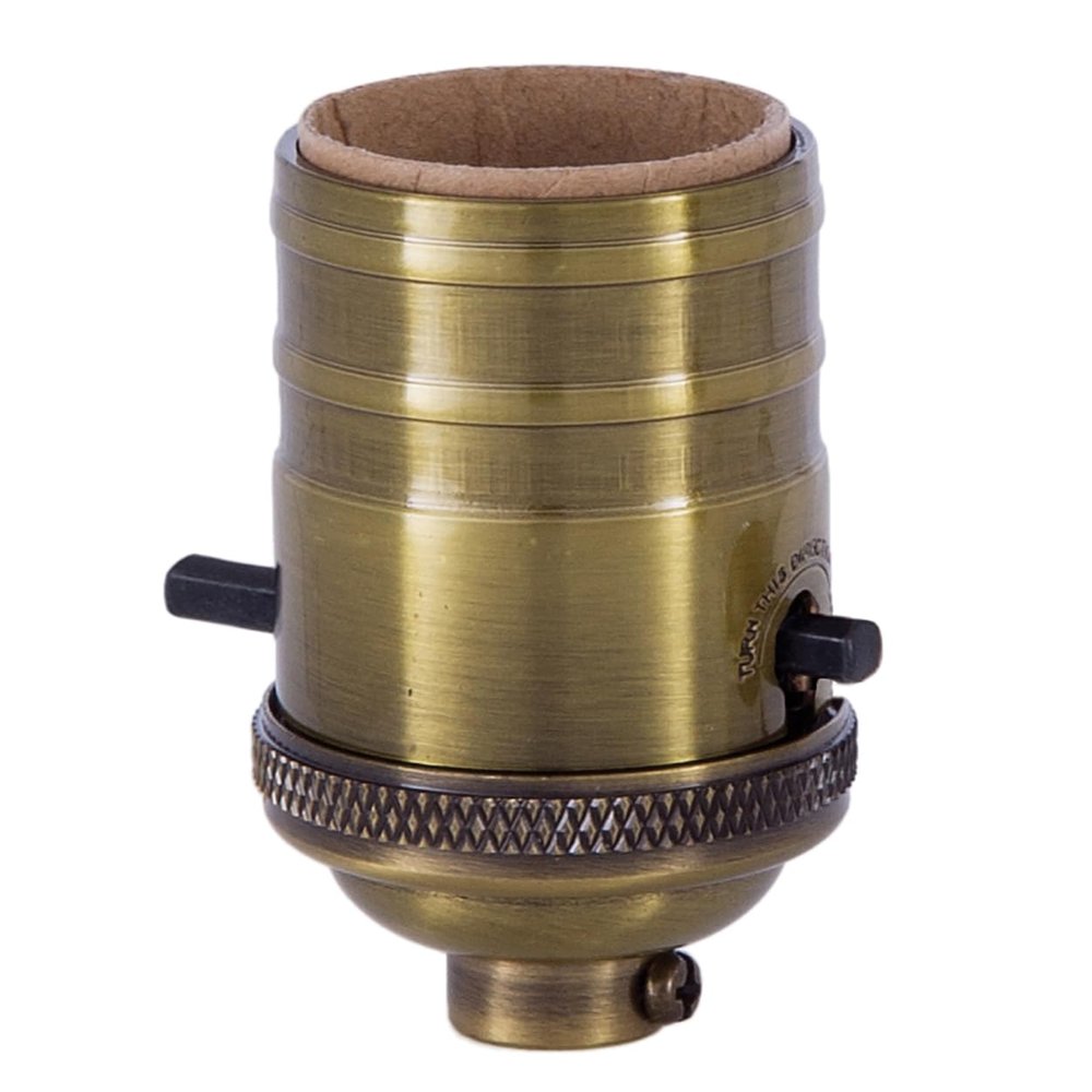 B&P Lamp Heavy Turned Brass Socket with Antique Brass Finish, Push-Thru Function, No Uno Threads