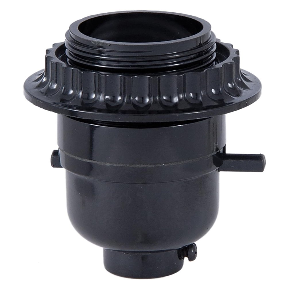 B&P Lamp Push-Thru Style Black Plastic Phenolic Socket with Medium Base and Threaded Shell with Ring