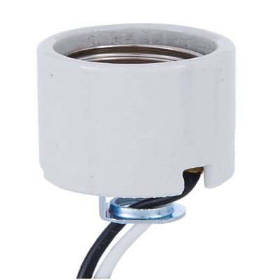 B&P Lamp Unglazed Porcelain Medium Base Socket with 1/8IP Hickey and 18 Inch Long Wire Leads