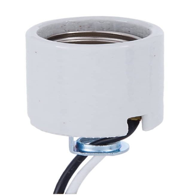 B&P Lamp Unglazed Porcelain Medium Base Socket with 1/8IP Hickey and 18 Inch Long Wire Leads