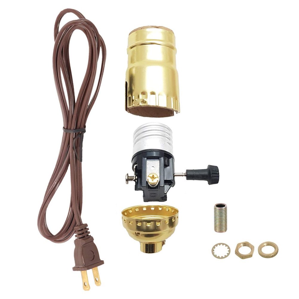 B&P Lamp Brass Plated Socket with Brown Cord Set and Basic Hardware