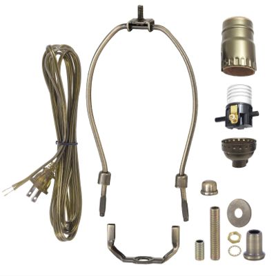 B&P Lamp Antique Brass Finish Table Lamp Wiring Kit with a 6 Inch Harp and Push-Thru Socket