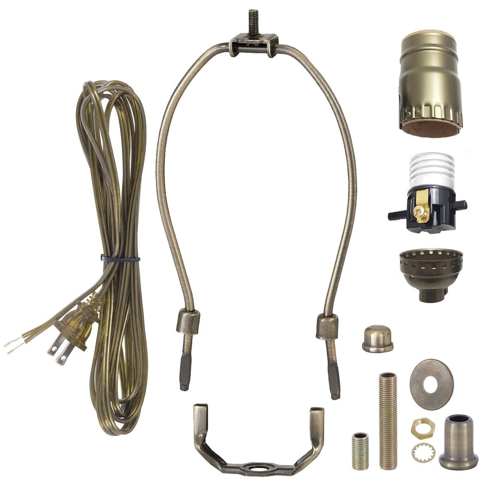 B&P Lamp Antique Brass Finish Table Lamp Wiring Kit with a 6 Inch Harp and Push-Thru Socket