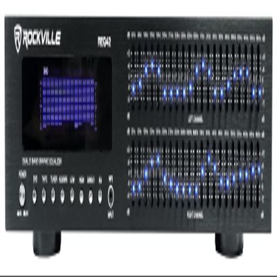 Rockville REQ42-B Dual 21-Band Graphic Equalizer, 19" Rack Mount, RCA In/Out, 3.5mm MP3 Input, LED Indicators, VU Meters, for Studio and Live Sound